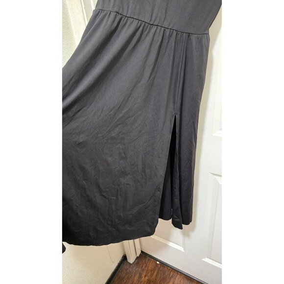 Black Sleeveless Midi Stretch Dress Strappy Back & Side Slit Size L - Picture 5 of 6